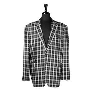 Mens Blazer Black White Plaid Check Wool Dress Formal Suit Jacket Sport Coat 48R